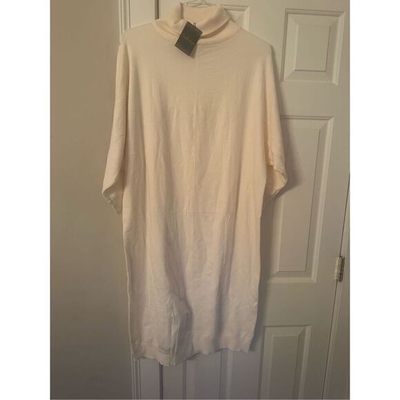 White Size medium Long Sleeve Over Knee Length Pullover  Bodycon Sweater Dress - Picture 3 of 5